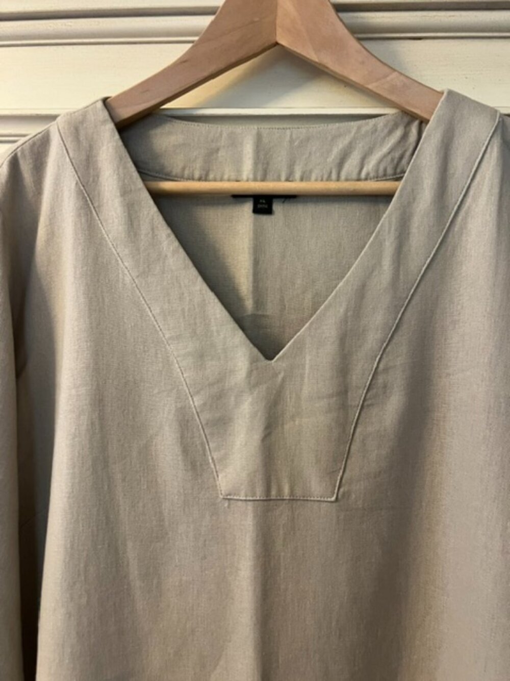 For Cynthia Linen Beige V-Neck Dress - Size XL